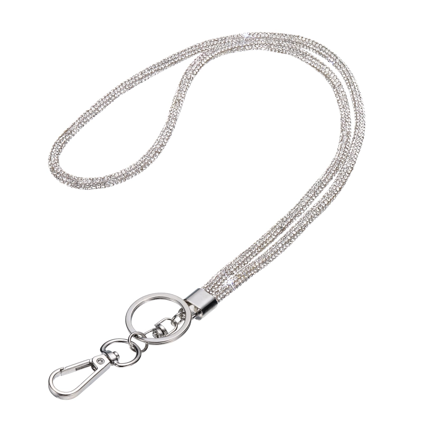 PATIKIL Bling Lanyard, 19"/48cm Rhinestone Crystal Lanyard Chain Diamond Neck Strap Keychain with Metal Clasp & Keyring for Office ID Card Badge Keys Women, White