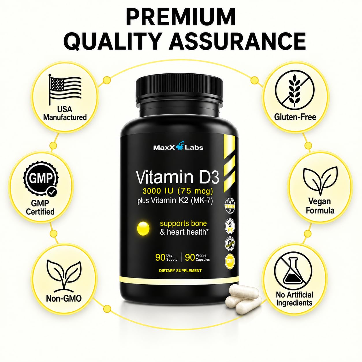 Vitamin D3 K2 3000 IU with Vitamin K as MK-7 from Natto, Non-GMO, 90 Ct — Amazon image 8