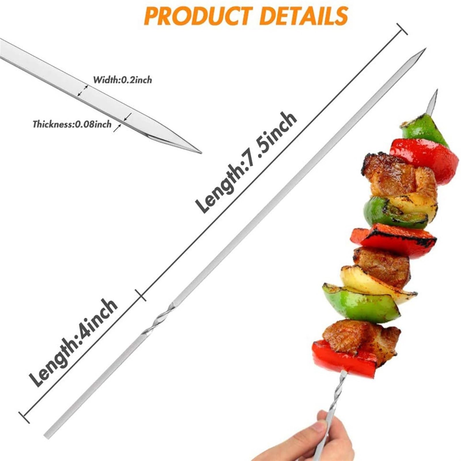 Brochetas de Kebab, 15 piezas Reutilizables Planas de acero inoxidable Brochetas para barbacoa Varilla de aguja para barbacoa Compatible con herramientas de picnic para acampar al aire libre Herrami