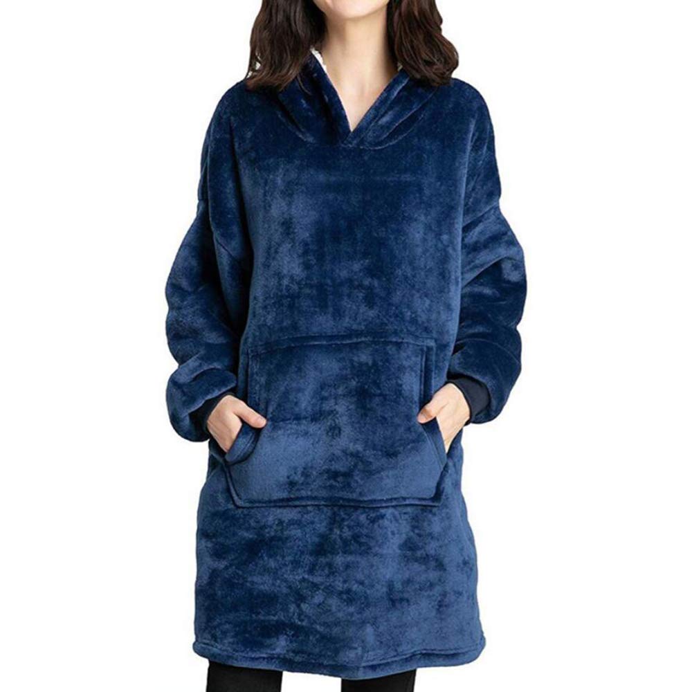 Tristin Unisex Navy Hoodie Blanket Sweatshirt With Pocket Women Oversized Sherpa Ultra Soft Sherpa Fleece Warm Comfy Wearable Sweatshirt