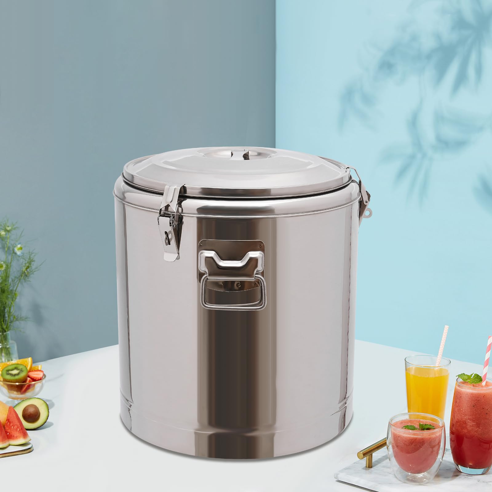Recipiente térmico de transporte de acero inoxidable de 32 litros, recipiente de transporte térmico 201, bebidas calientes y frías, 8 h aislado, dispensador de bebidas grande para fiestas