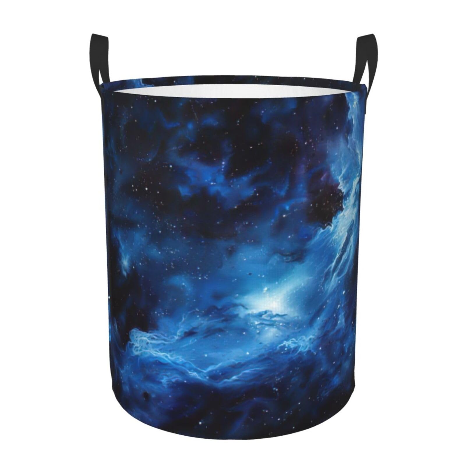 S Collapsible Laundry Hamper Round Blue Galaxy Print Storage