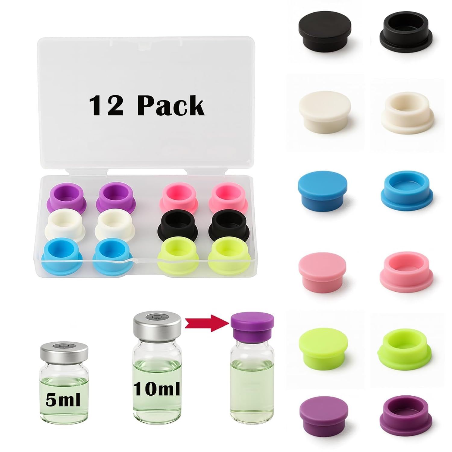 5ml 10ml 30ml Reusable Peptide Vial Caps, 6 Color-Coded Leak Proof Snap On Covers, Dust Proof Protective Caps for 5-100ml Glass Vials, Lab Medical DIY Home Organization