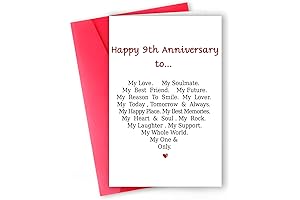 Funny 9th Anniversary Card: Unique Romantic Gifts for Husband, Wife, Boyfriend, Girlfriend