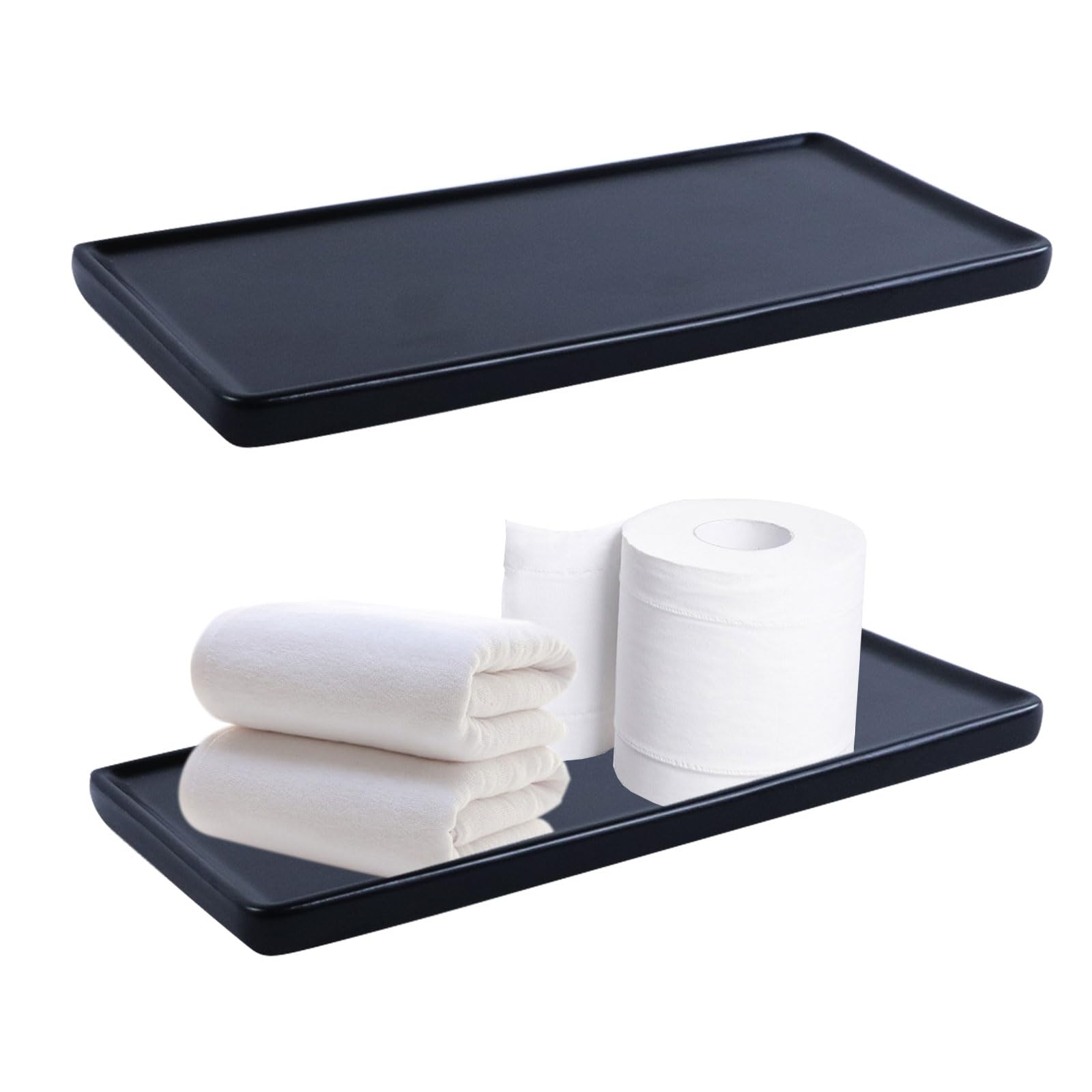 Plateaux Rectangulaires Salle De Bain - Lot De 2 - Noir Antidérapant - Silicone