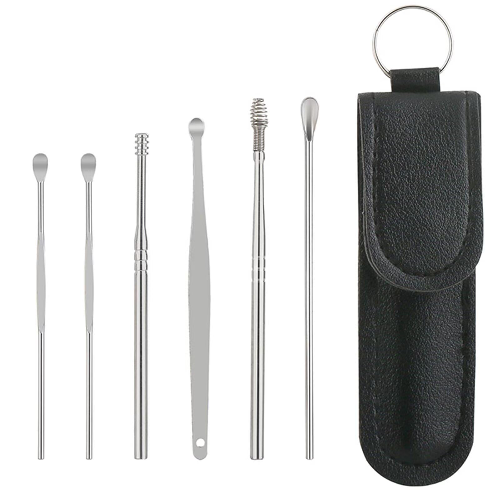 WOLMIK 6 Stück Ohrenreiniger, Ohrenschmalz Entfernungs Set, Ohrenschmalz Entferner Edelstahl, Ohrreinigungswerkzeuge mit PU-Tasche, für Erwachsenen und Kindern