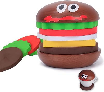 Novelty Burger Coasters Set for Coffee Table - DIY Wooden Cup Mat for Drinks, Gift for Housewarming or Birthday, Table Decor