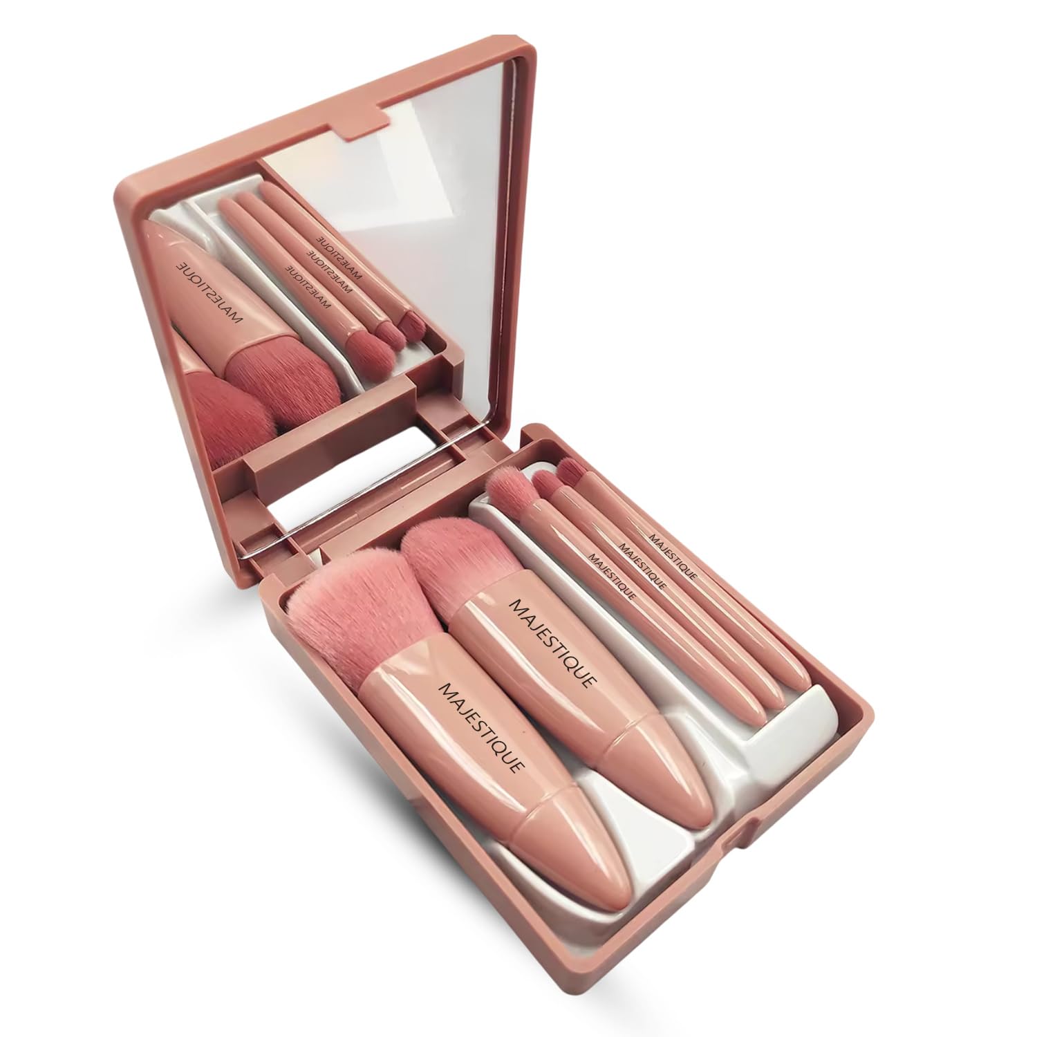 Majestique Makeup Brush Set Professional ~ Small Pocket Makeup Kit Set with Mirror ~ Travel friendly for Easy Touchups for Face or Eyes, Make Up Brushes - 5Pcs Peach-picture-38