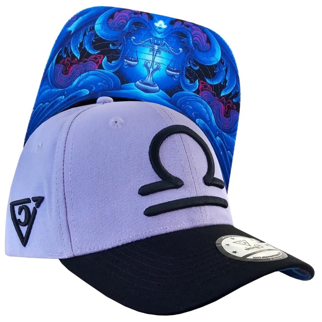Capiche Unisex [Zodiac] - Libra [99+ Variations] Libra Zodiac Baseball Cap - Lilac And Black Hat With Embroidered Symbol, Scales Artistic Undervisor Design, Curved Brim Adjustable For Astrological Fashion