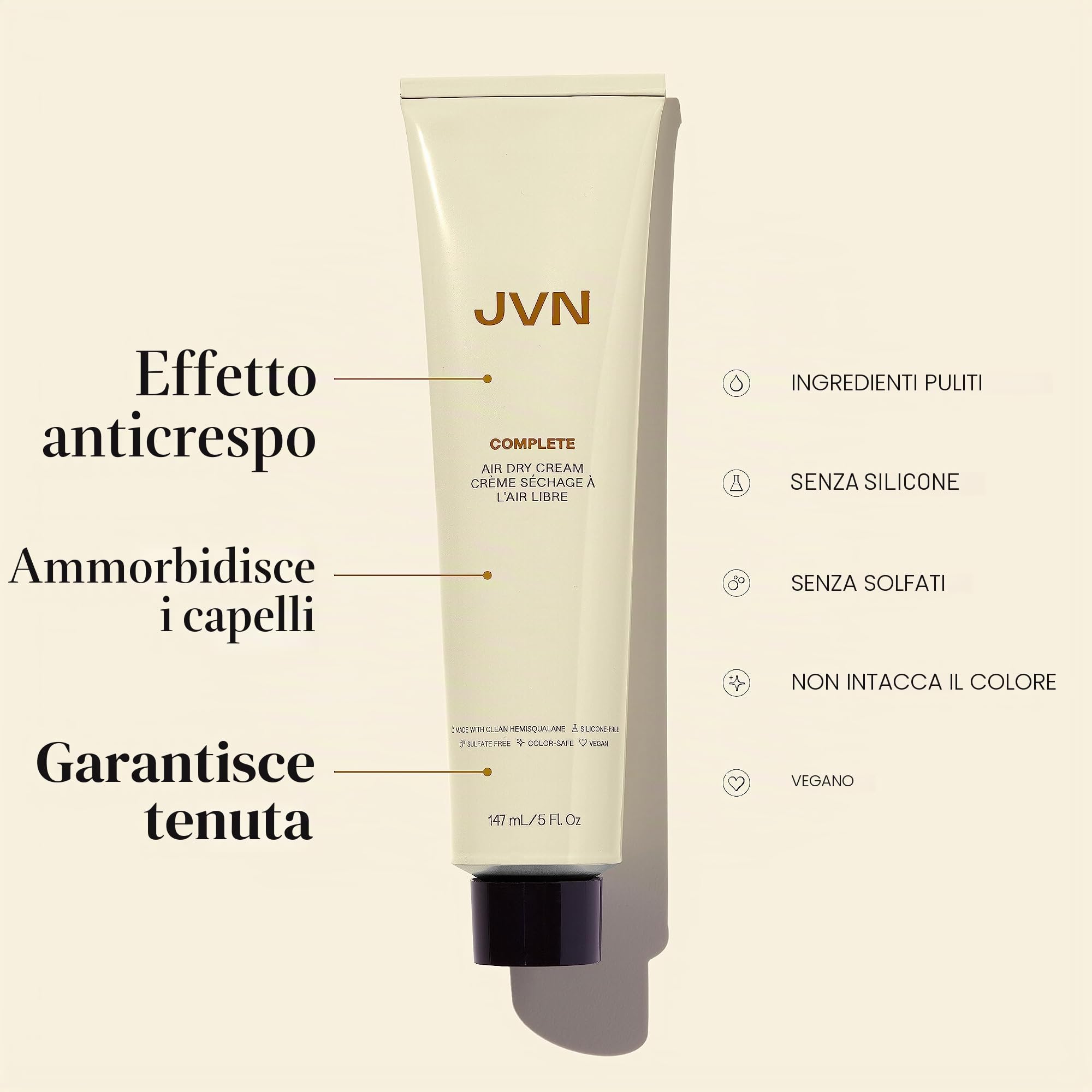 JVN Air Dry Cream, 473 ml - Crema per acconciatura a secco senza calore per tutti i tipi di capelli, liscia e definisce i capelli, priva di solfati - Fragranza di pompelmo e mandarino