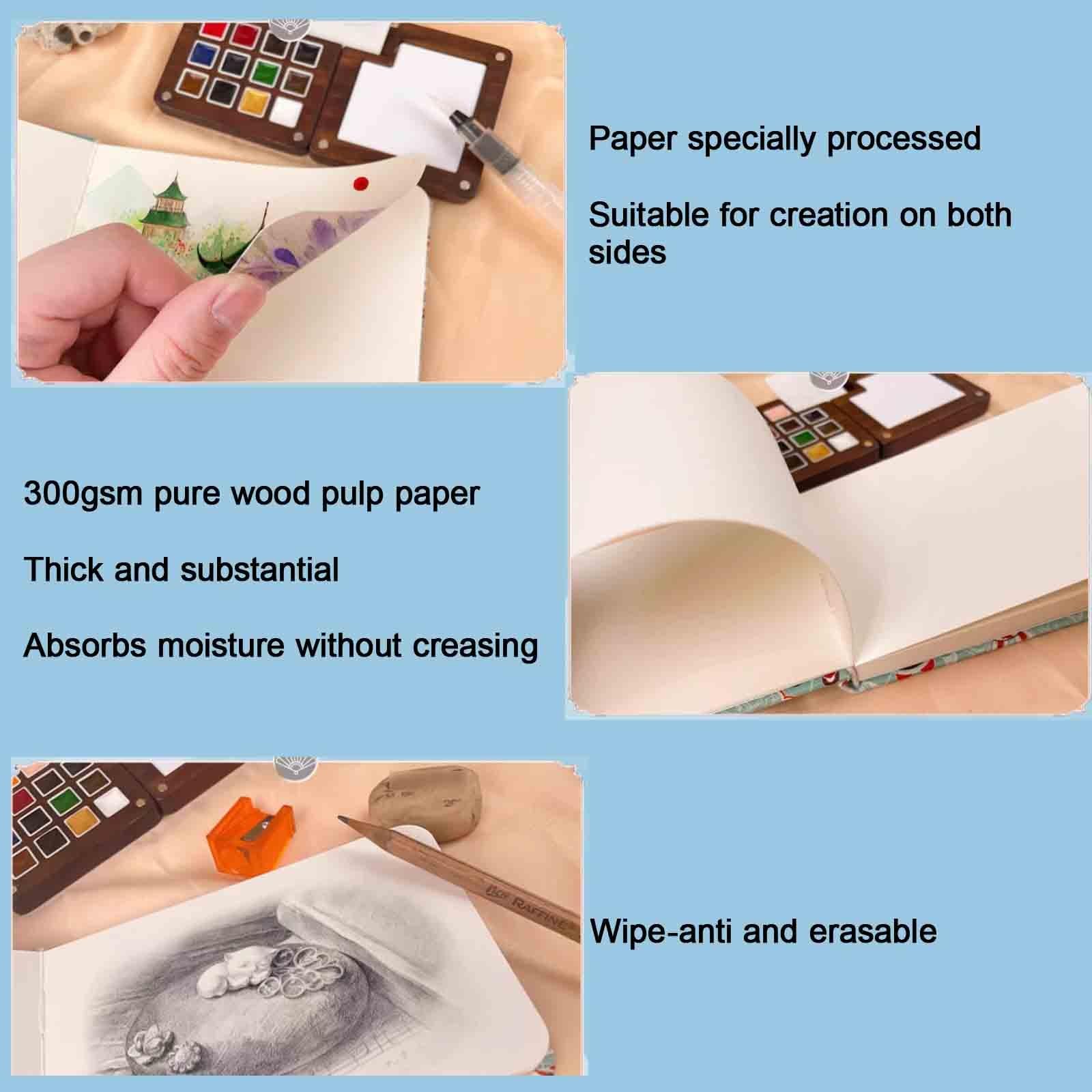 Mini Aquarell Set Mit Skizzenbuch Holzkiste Aquarell Set Unterwegs Tragbar Chinesisch Aquarellfarben Für Cafés Straßenkunst(5 pcs - 15 colours B)