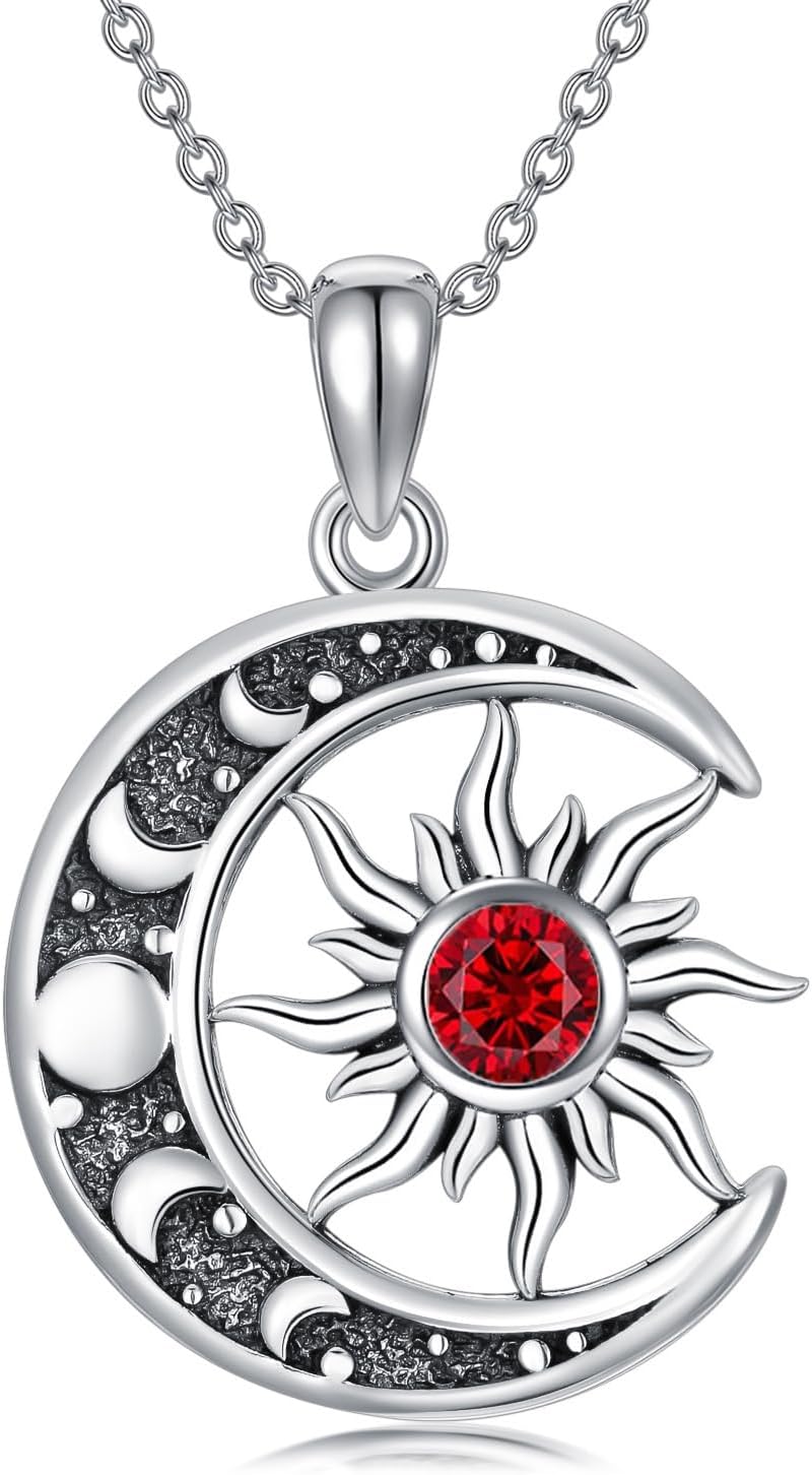 Sun and Moon Necklace 925 Sterling Silver Sun Moon Pendant Gemstone Jewelry Gifts for Women