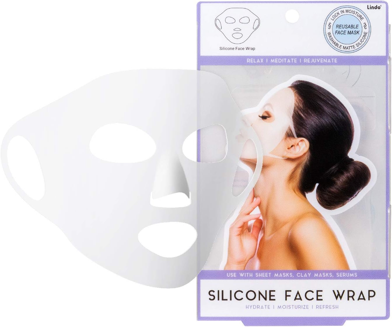 LindoSilicone Face Wrap - Reusable Silicone Facial Mask Cover for Sheet Masks, Clay/Cream Masques, Serums (One Pack)