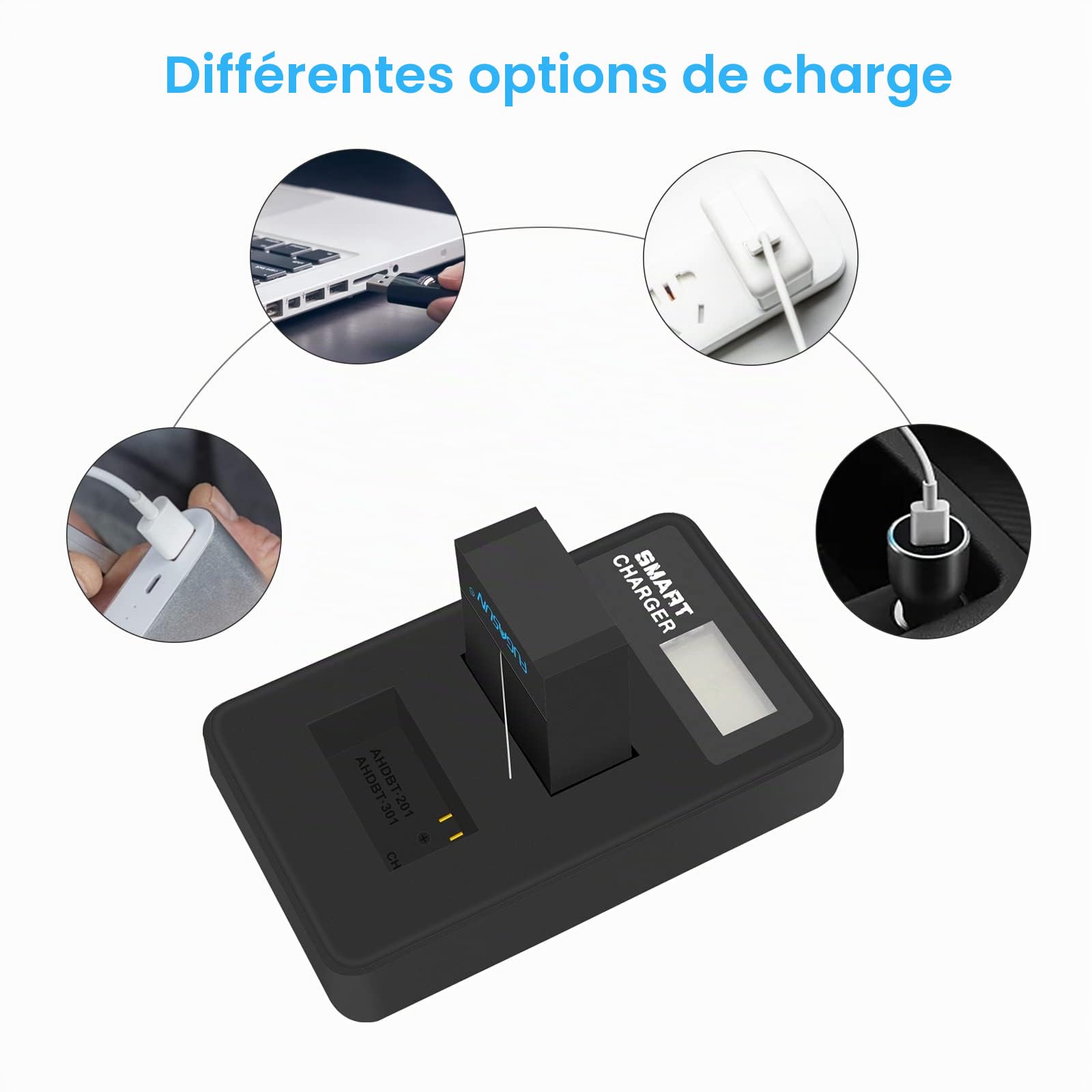 2 pièces 1600mAh pour Batterie de caméra GoPro AHDBT-201/301 avec Double Chargeur de Batterie pour Batterie Gopro Hero 3 3+ AHDBT-301, AHDBT-201