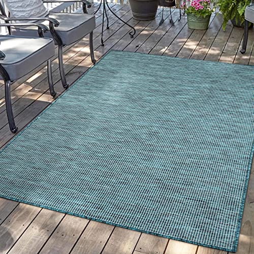 carpet city Outdoor Teppich Terrasse Wetterfest - 100x200 cm - Balkonteppich Blau Meliert - In-& Outdoor Teppiche für Veranda, Garten, Küche, Bad oder Wohnzimmer