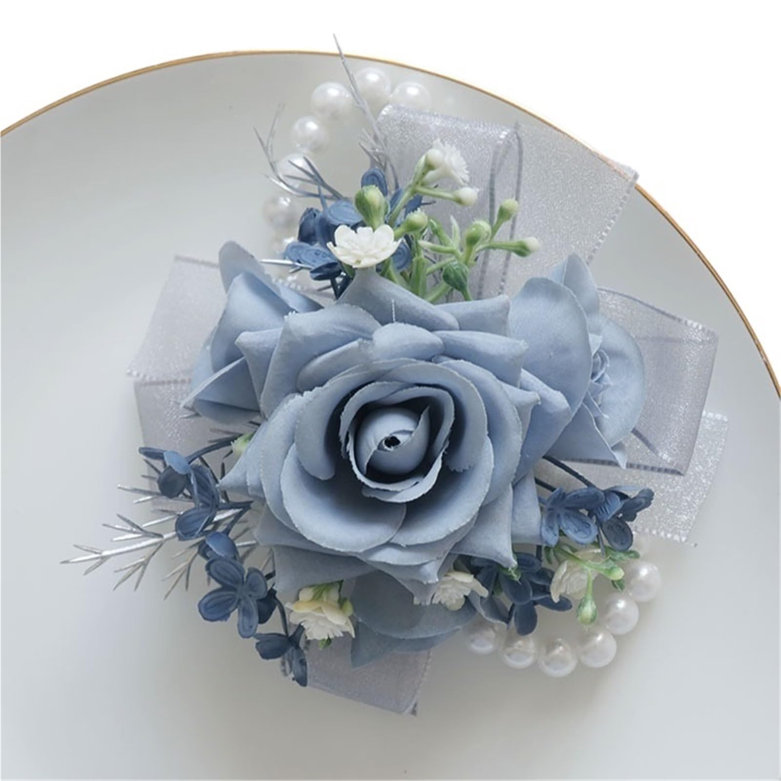 WTAXBH Corsages for Weddings Wedding Flower Bouquet Artificial Business Celebration Opening Guest Corsage Boutonniere Handed Haze Blue(B handed flower)