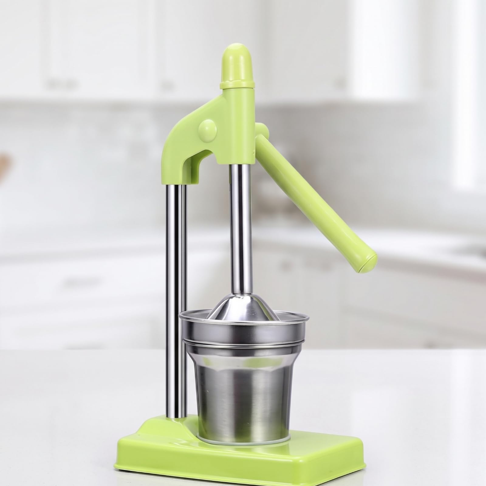 Exprimidor Manual de Jugo Extractor de Frutas de Cítricos Palanca Robusta y Copa de Jugo Cilíndrica de Acero Inoxidable 304 Fácil, Naranja