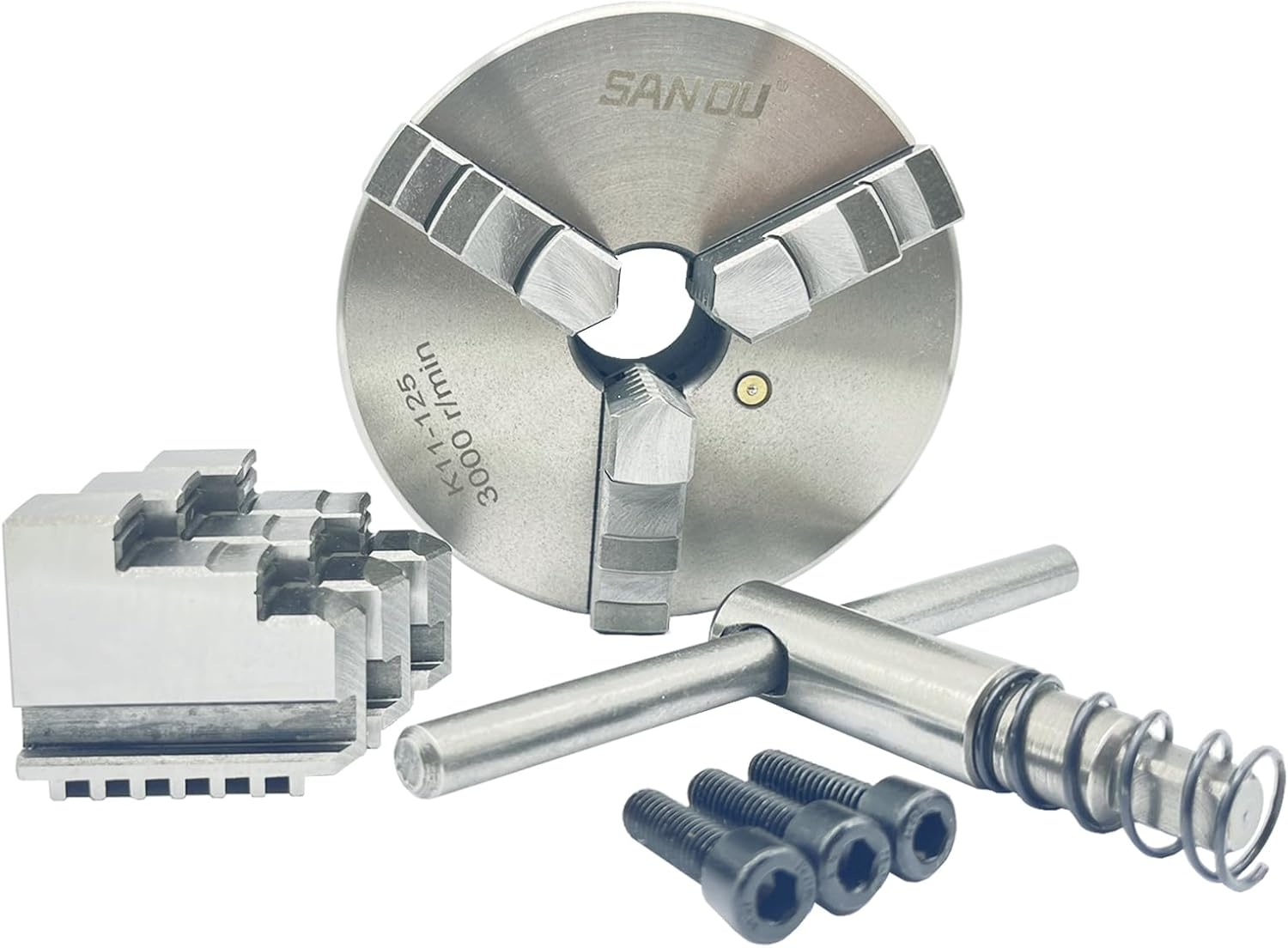 K11-125 5" 3 Jaw Self-Centering Lathe Chuck | 125mm Hardened Steel Scroll Chuck with Dual Jaw Sets (Internal 2.5-40mm/External 38-110mm) | 8x16 Mini Lathe, CNC & Milling Machines (K11-125)