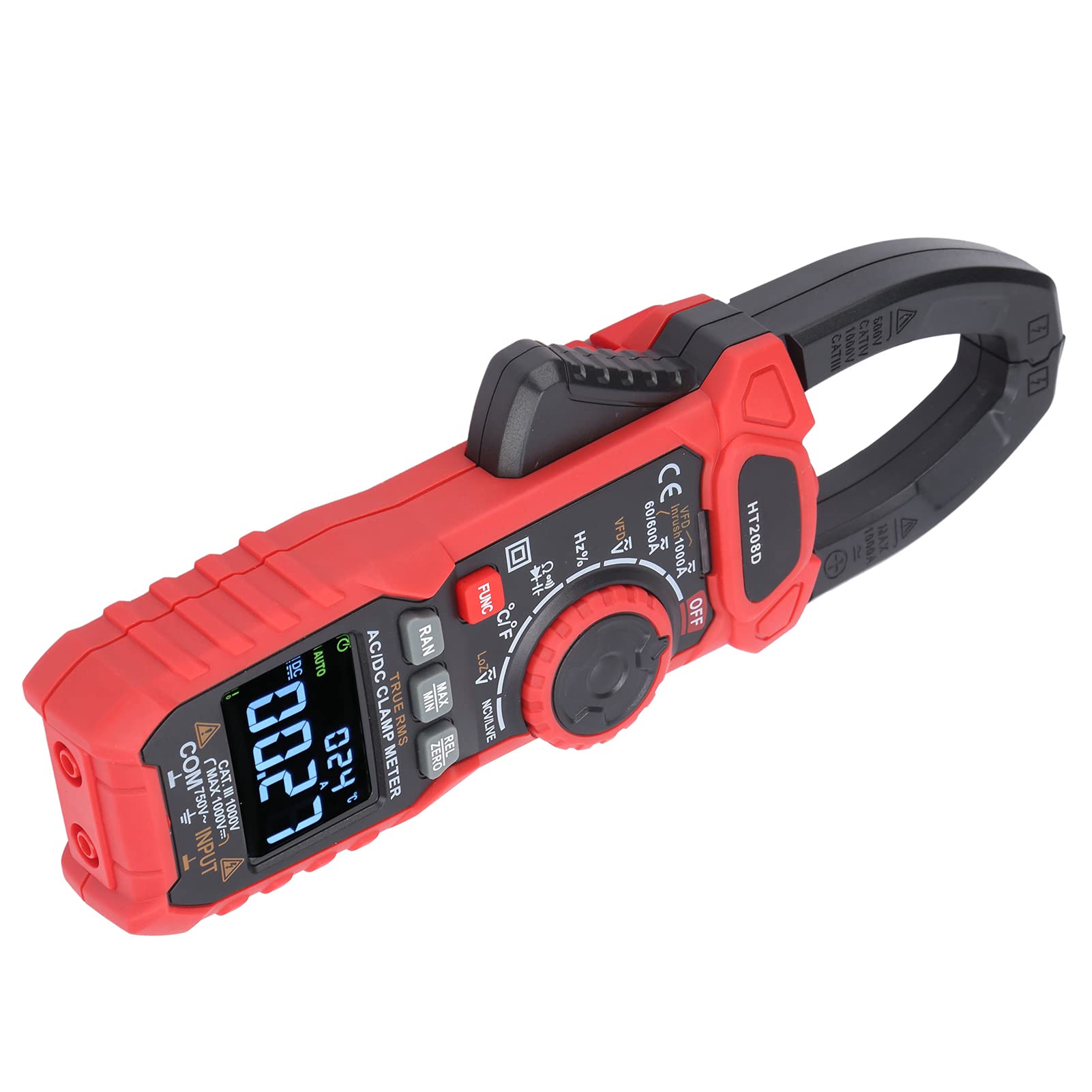 Medidor de Abrazadera Digital de Conteo HT208D 6000, 1000A AC DC Probador de Voltaje de No con NCV de Retención de Datos de Pantalla LCD, para el Hogar de Medición de Campo de
