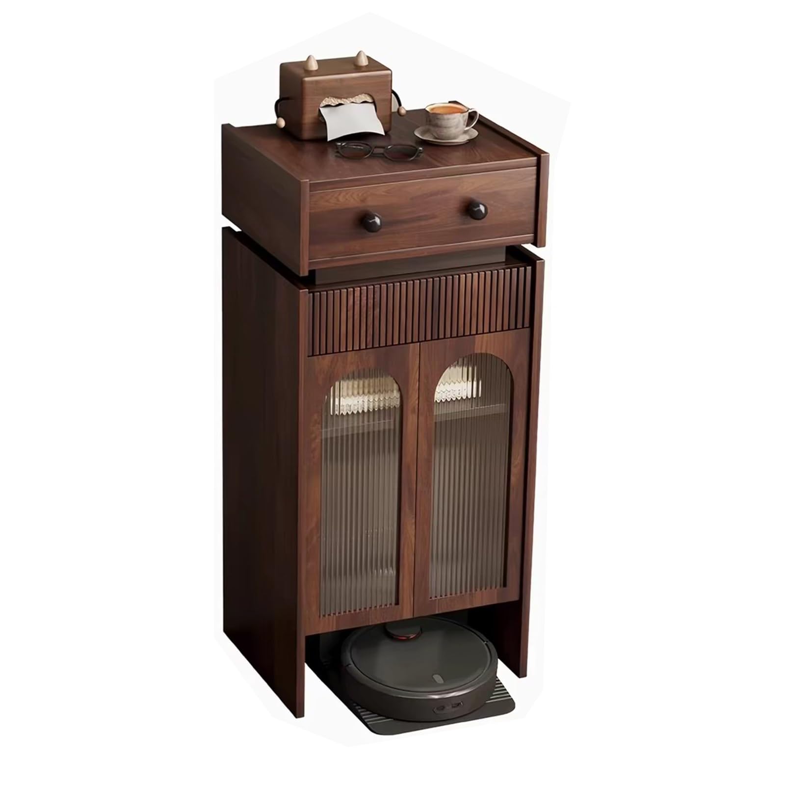 Robot Vacuum Stand Cabinet with Doors and Drawers,Retro Sofa Side End Table