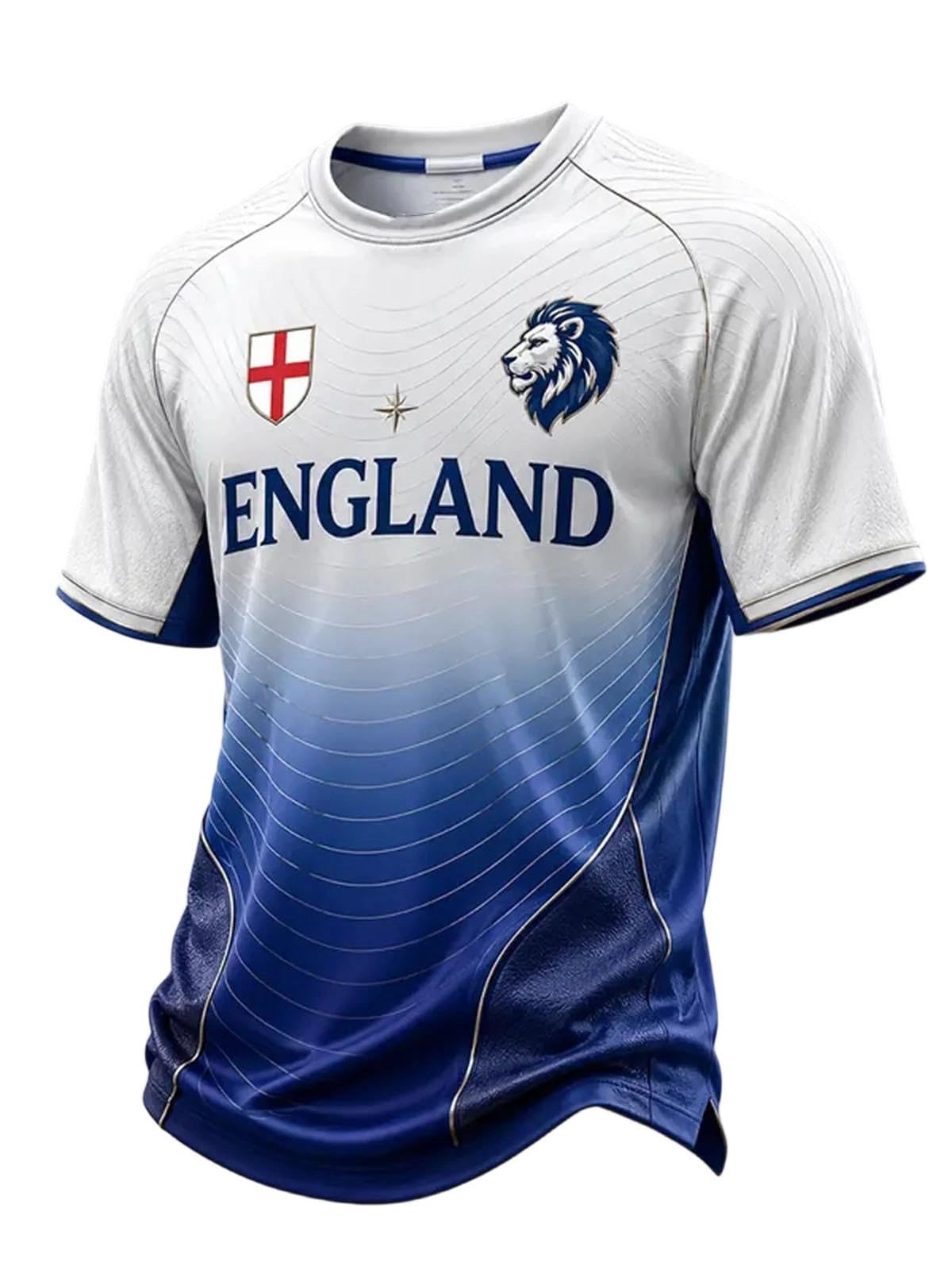 England World Cṳp Football Shirt 2026 Short Sleeve T Shirt for Supporters of Football Casual Lions Print Crewneck Top Outdoor Sports Shirts for Men