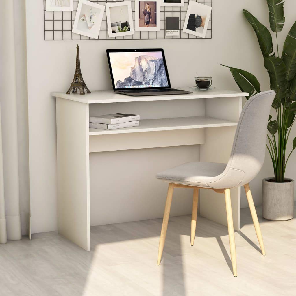 Benkeg Escritorio De Aglomerado Blanco 90X50X74 Cm con Estante De Almacenamiento, Mesa Escritorio Ordenador Escritorio Ordenador Moderno Mesa Despacho Mesa Estudio