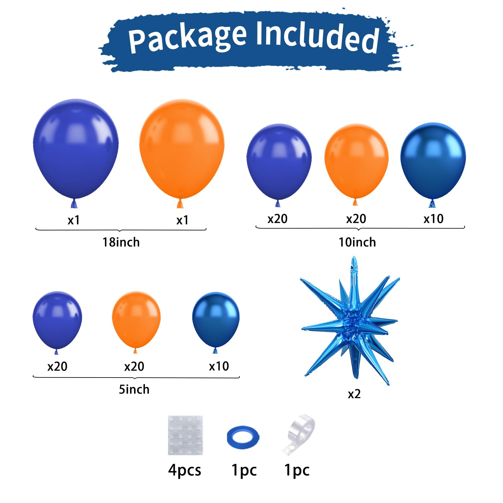 Orange Blue Balloon Garland Arch kit,Orange and Royal Blue Balloons With Star Foil Balloons for Birthday Decoration Wedding Baby Shower Engagement DIY De