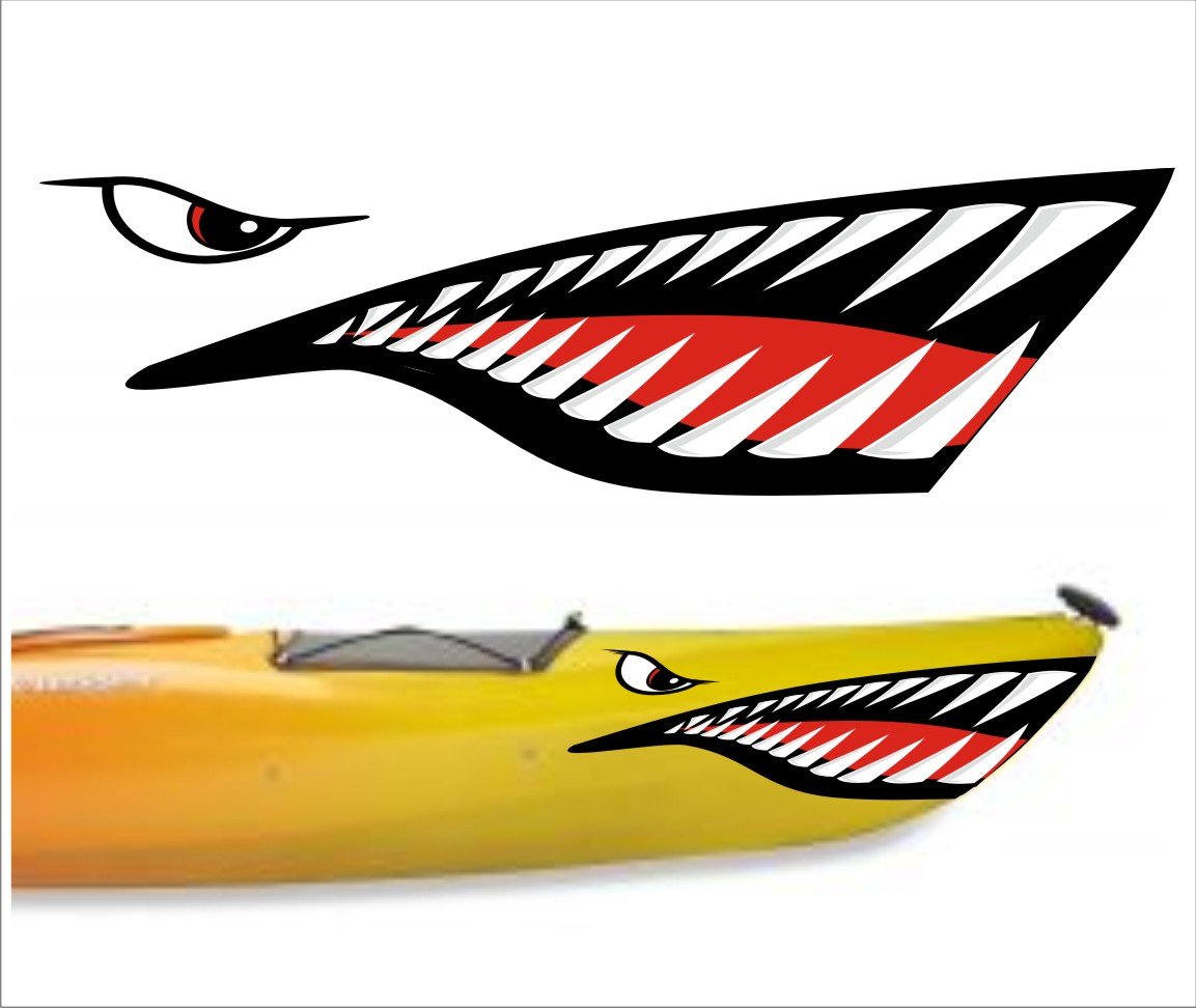 Buy DECALS101 Shark Teeth Mouth Decal Stickers Kayak Canoe Jet Ski Hobie Dagger Ocean Boat