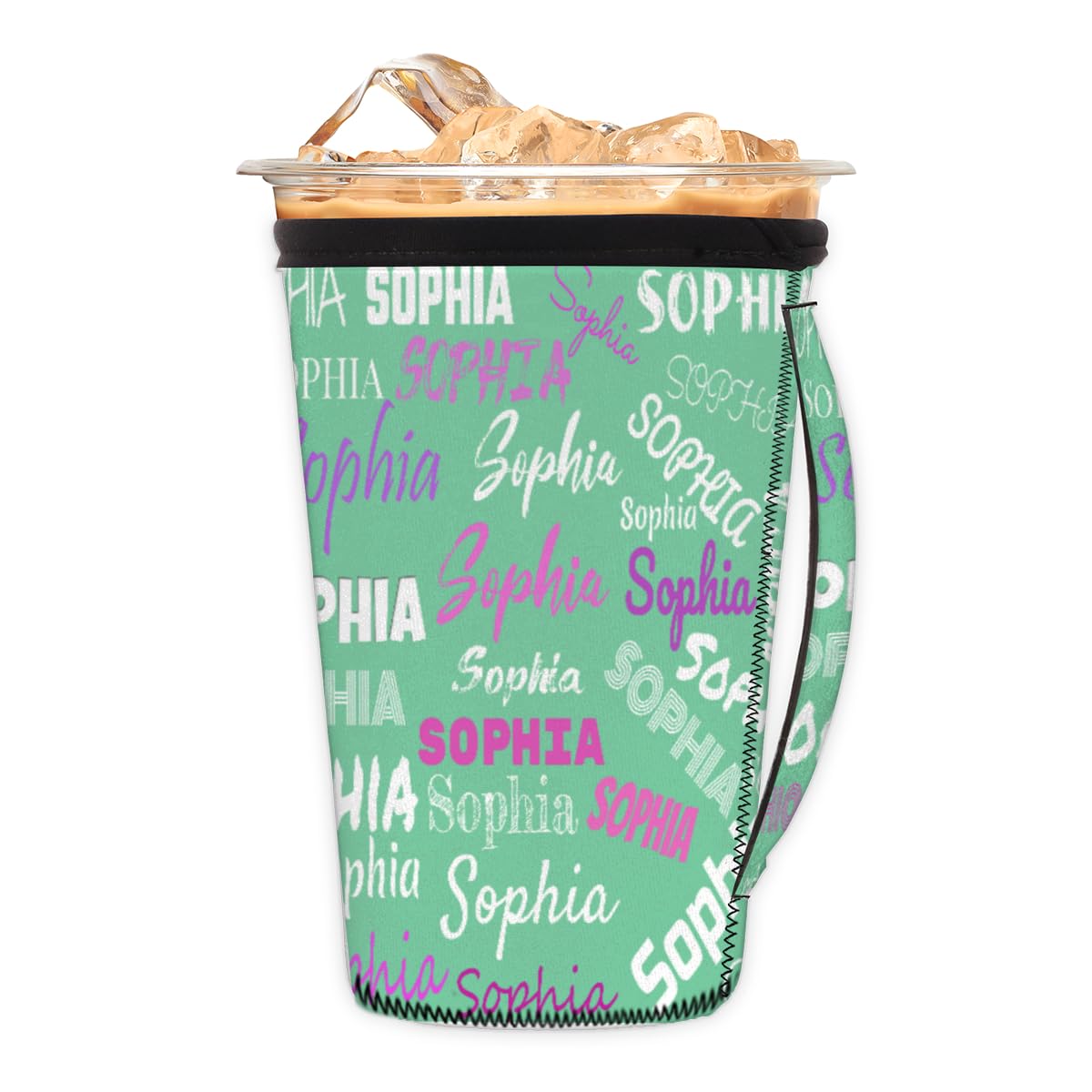 Personalized Reusable Iced Coffee Cup Sleeve Rainbow Neoprene Insulated Sleeves Cup Cover Holder Coffee Cup Sleeves with Handle for Cold Drinks Cup,24-28oz Mint Green Color Solid