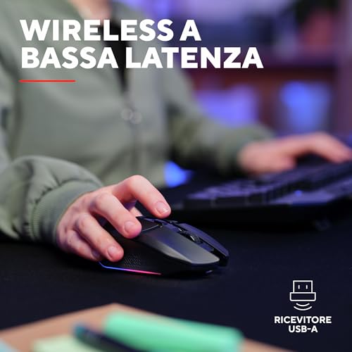 GXT 110 Felox Mouse Gaming Wireless Ricaricabile, 80 Ore di Autonomia, 800-4800 DPI, Illuminazione LED, 6 Pulsanti, Mouse Senza Fili RGB per Computer, Laptop, Windows - Nero - Mouse gaming - Immagine 2