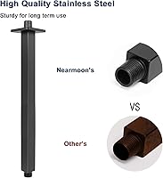 Vista 4 de NearMoon Brazo de ducha montado en el techo con brida, conexión universal 1/2 NPT brazo de ducha cuadrado recto para cabezal de ducha de lluvia