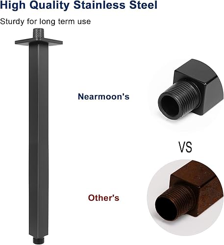Miniatura 4 de NearMoon Brazo de ducha montado en el techo con brida, conexión universal 12 NPT brazo de ducha cuadrado recto para cabezal de ducha de lluvia fijo,
