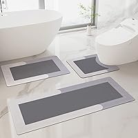 Vista 9 de Tapete de piel de napa en forma de U, muy suave, que absorbe el agua, antideslizante para baño, bañera o ducha, 2 piezas, de 20 x 32 + 20 x 24 Gris