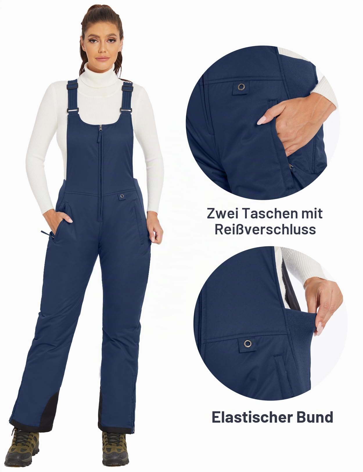 GEMYSE Damen Skihose Winter Wasserdicht Schneehose Winddicht mit verstellbaren Trägern Overall Skianzug für kalte Tage