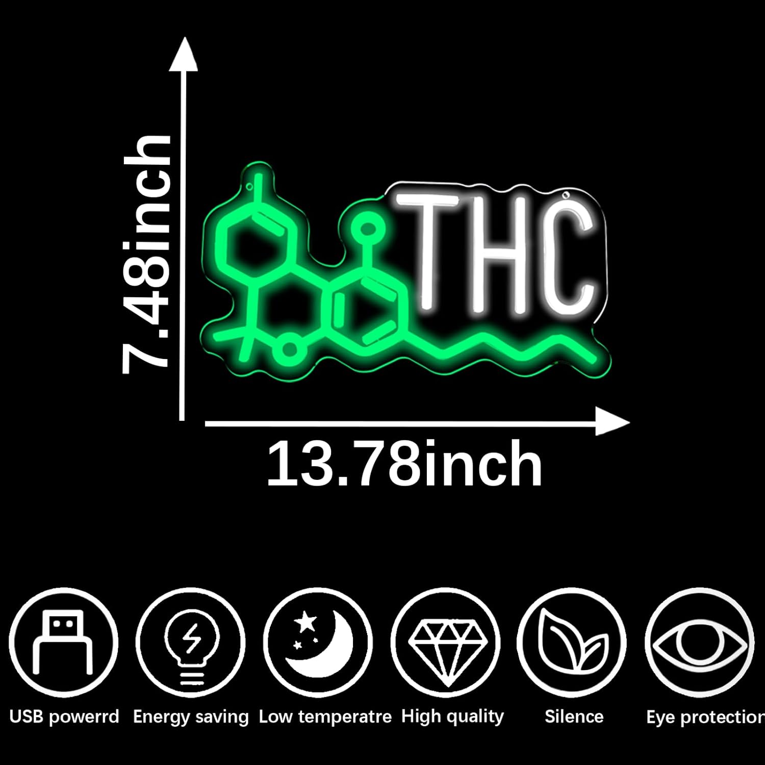 THC Neon Sign for Wall Decor, Dimmable Smoke Shop Neon Lights for Weed Store, Business,Man Cave,Bar Pub,Smoking Lounge or Party Decor (Green & White)
