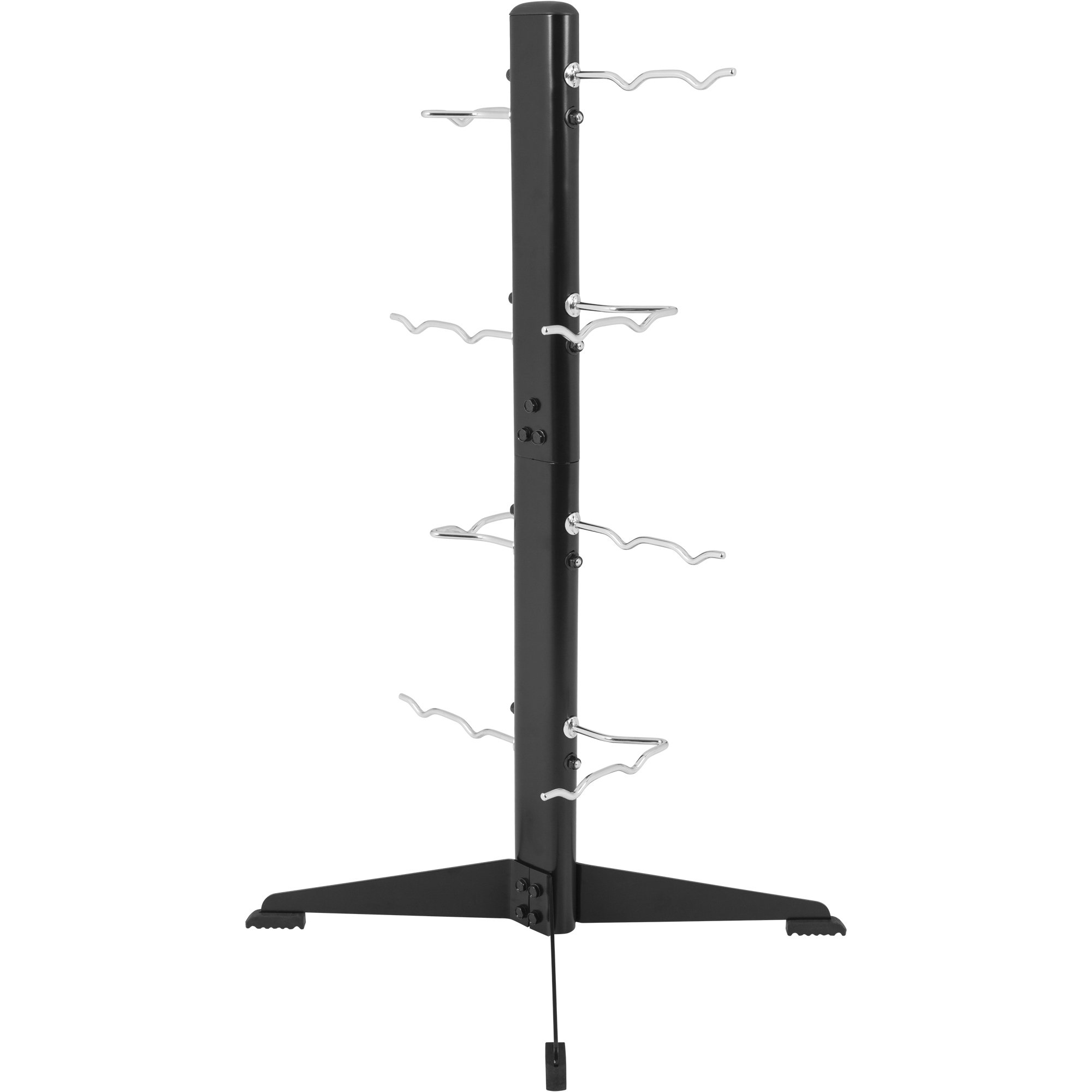 GORILLA SPORTS® Griffständer mit/ohne Latzuggriffe, 8 Ablagen, bis 100 kg | 65 x 59 x 124 cm, für bis zu 16 Zughilfen, mit gummierten Füßen; Schwarz, Bizeps-Trizeps-Stange, Kabelzuggriff, Rudergriff