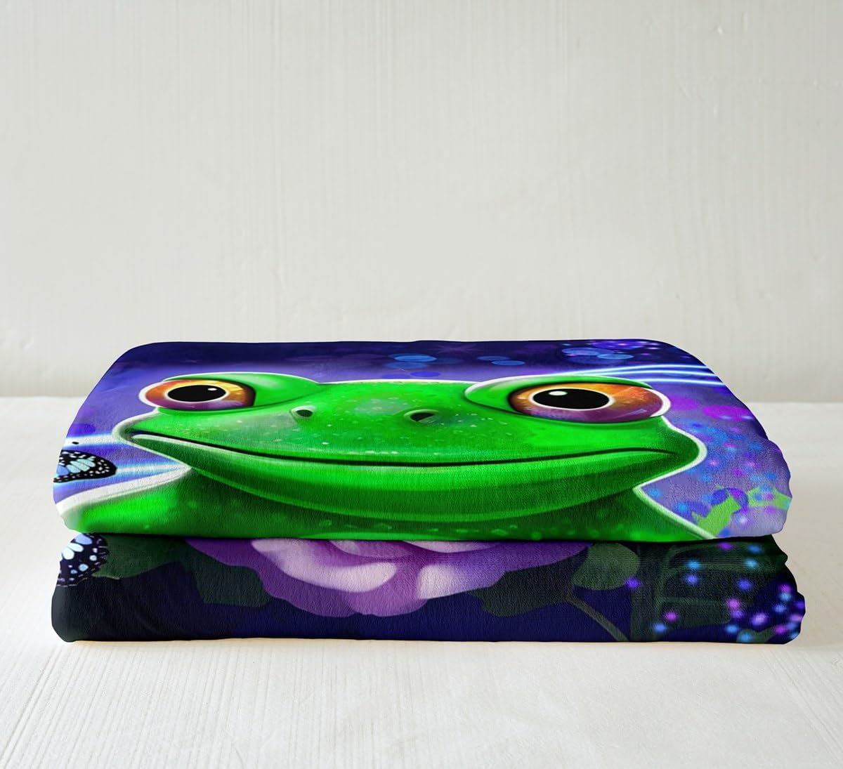 Frog Plush Blanket Butterfly Fleece Throw Blanket Purple Blue Botanical Floral Sherpa Blanket for Boys Girls Kids Room Decor Kawaii Animal Decor Fuzzy Blanket for Sofa Bed Couch, Throw 50x60 Inch