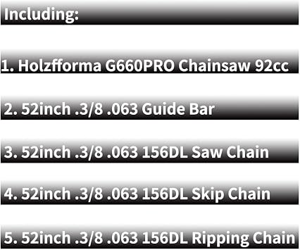 Holzfforma G660PRO Chainsaw Power Head Normal Handle Bar With 52inch Guide Bar Standard Ripping and Skip Chain 3/8 .063 156DL Combo For MS660