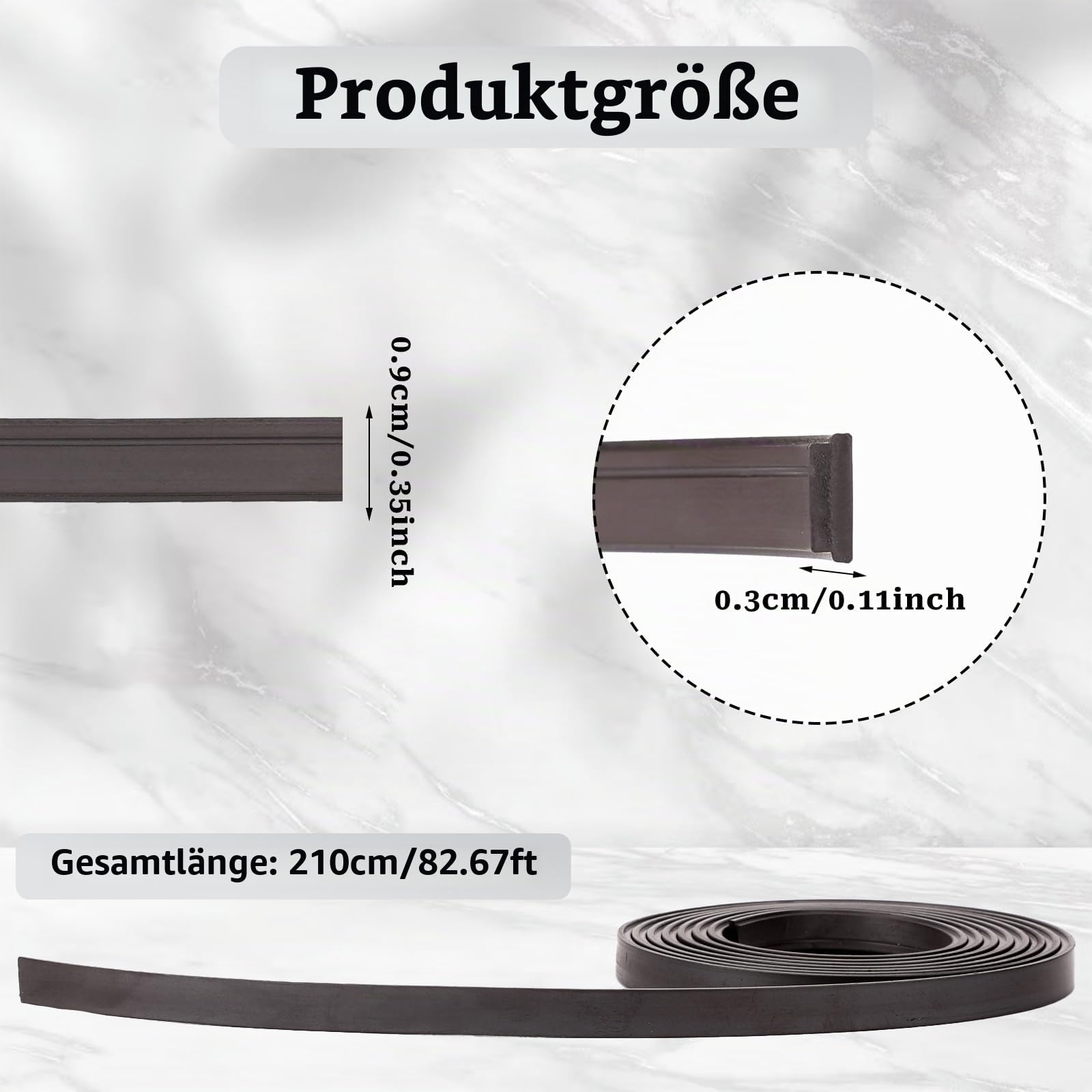 KALIONE Magnetband für Duschtüren, 2,1 m lang, 0,91 cm breit, schwarz, Modern, 210 g, Gummi-Magnetstreifen