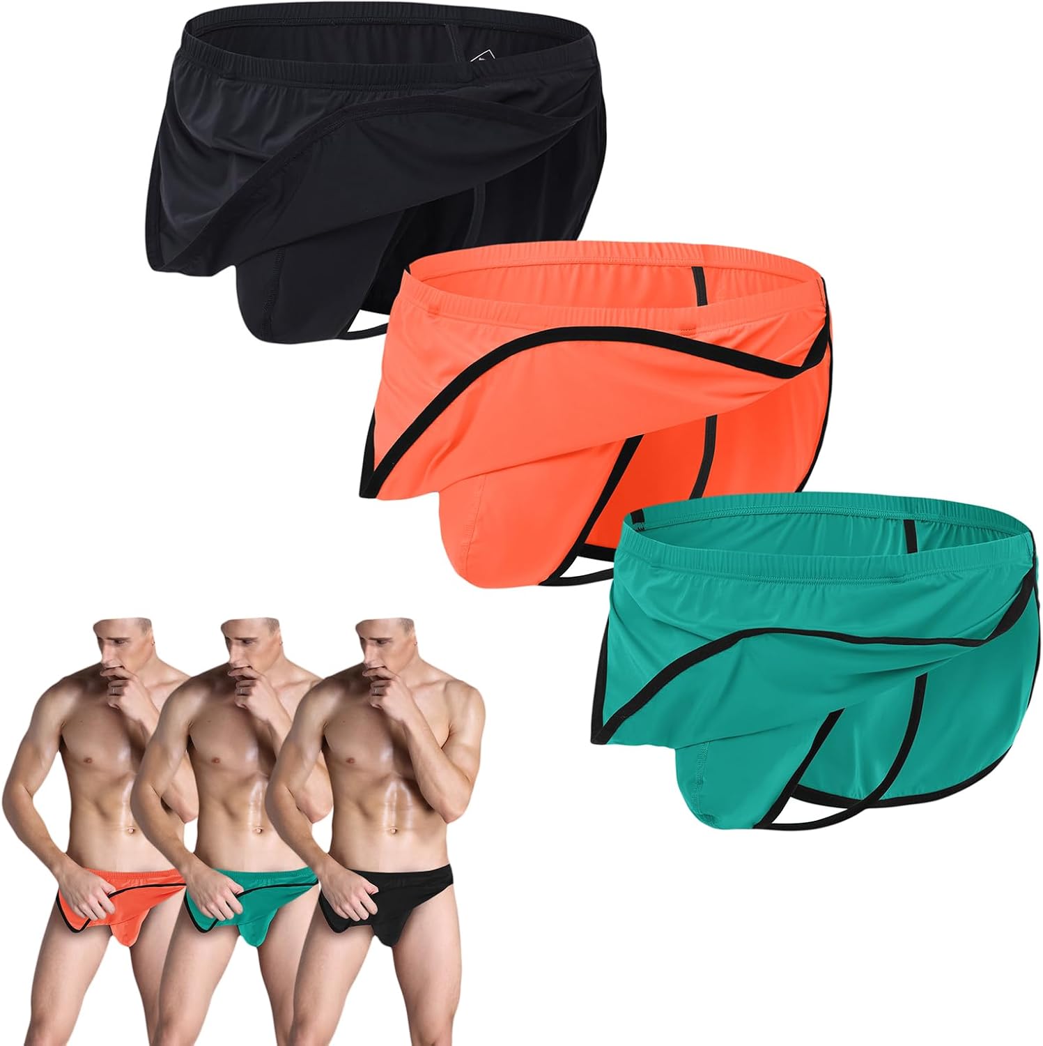ZONBAILON Men's Boxers, G-String Backed Pouch Thongs with Skirting, Sexy Sleep Shorts Silky Pajama Underwear, Split Side