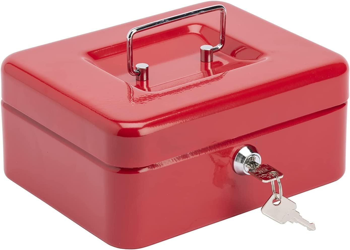 12" RED SAFE SECURITY STEEL METAL PETTY MONEY BANK DEPOSIT CASH BOX TRAY HOLDER NEW