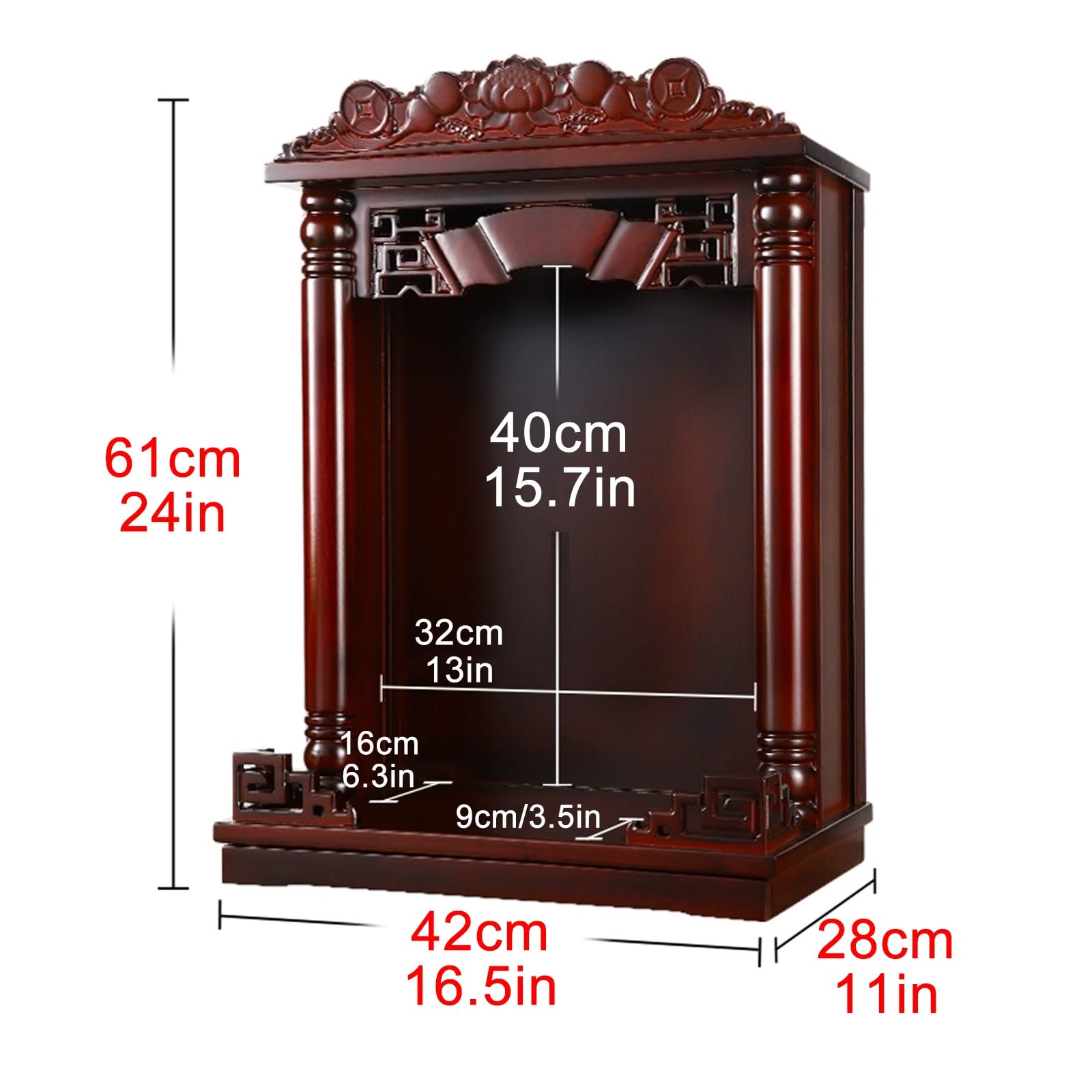 Altare Ofrenda Box, Tempio in Legno da Parete, Vetrina in Legno Massello per Oggetti da Collezione, Contenitore Decorativo e Esposizione per Buddha(42x28x61cm)