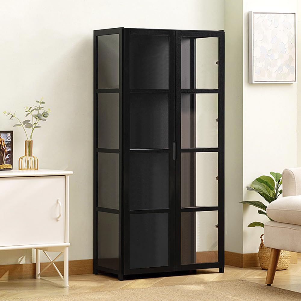 Vitrina acrílica con puertas dobles, gabinete transparente de 4 niveles para coleccionables, estantes de madera natural transparente de 3 lados para Funko Pops, Lego, figuras de acción, modelos de