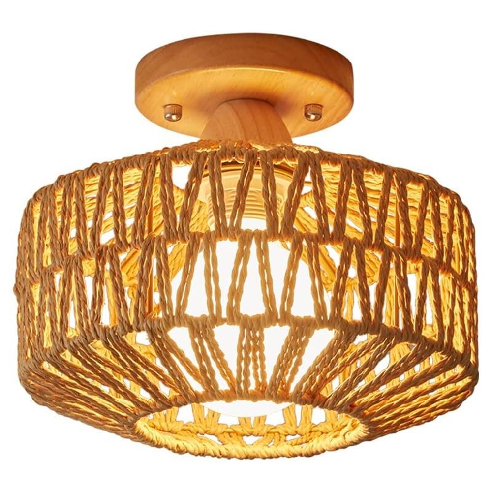 Plafonnier en corde tressée bohème : illuminez votre chambre avec douceur