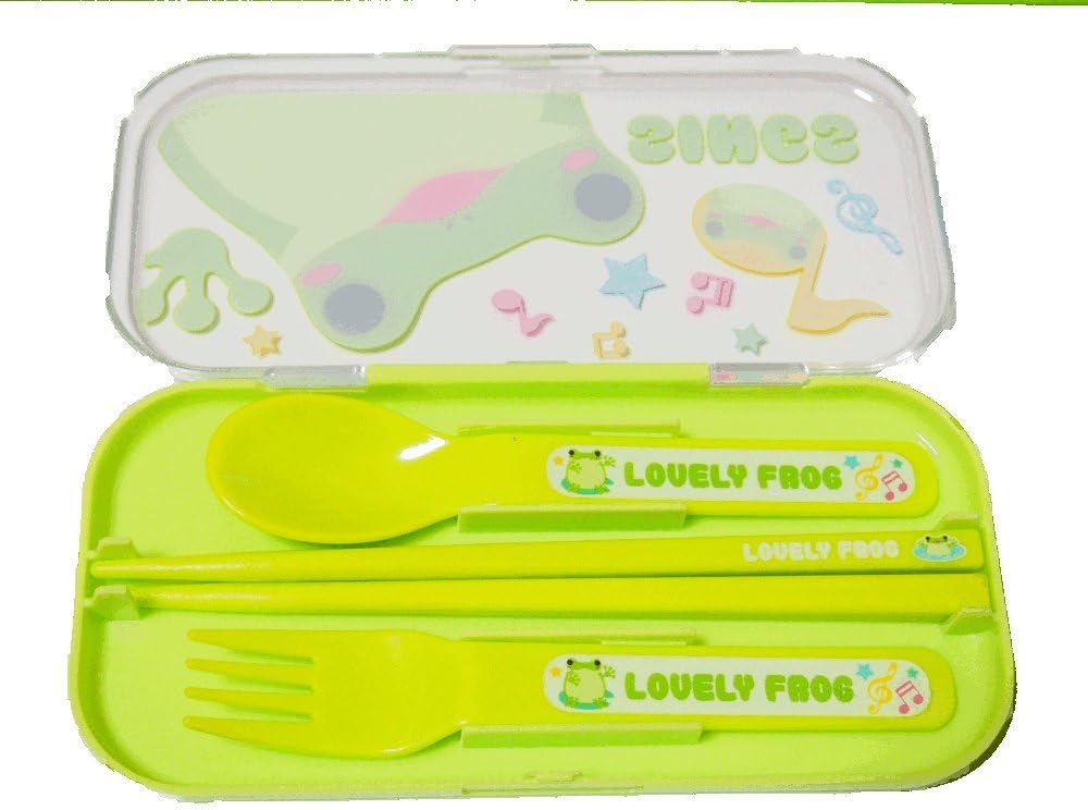 Kid's Fork, Spoon and Chopstick Utensil Set for Bento Lunch Box Frog