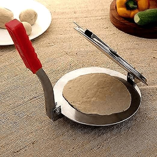 Image of 1pc Stainless Steel 6.5 Inch Roti & Puri Maker Press - Manual Hand Press Roti Maker with Handle for Chapati, Papad & Khakhra Heavy Duty Cast Iron with Stainless Steel Plates (Cast Iron Makers 1 PCs)