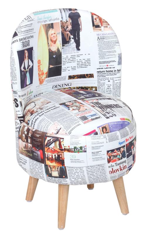 Image of Printed Ottoman Stool with Chair, Velvet Footrest Stool for Living Room, Wooden Legs Ottoman for Sofa & Living Room Decor, Chair (18 inchx32 inch), Puffy (16 inchx17 inch), Cmbo-Newspaper