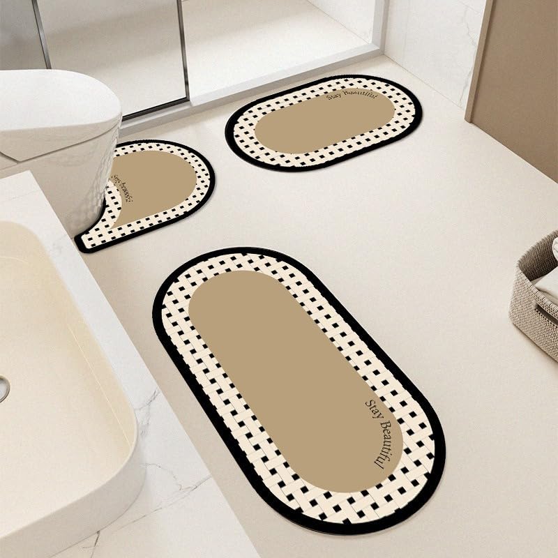 Tapis de bain antidérapant absorbant lot de 3 avec housse abattant WC