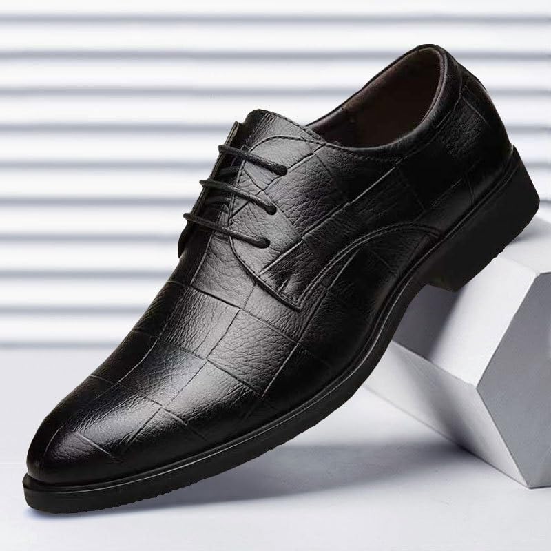Dress Oxford Shoes for Men Lace Up Round Toe Plaid PU Leather Derby Shoes Low Top Anti-Slip Resistant Non Slip Prom2
