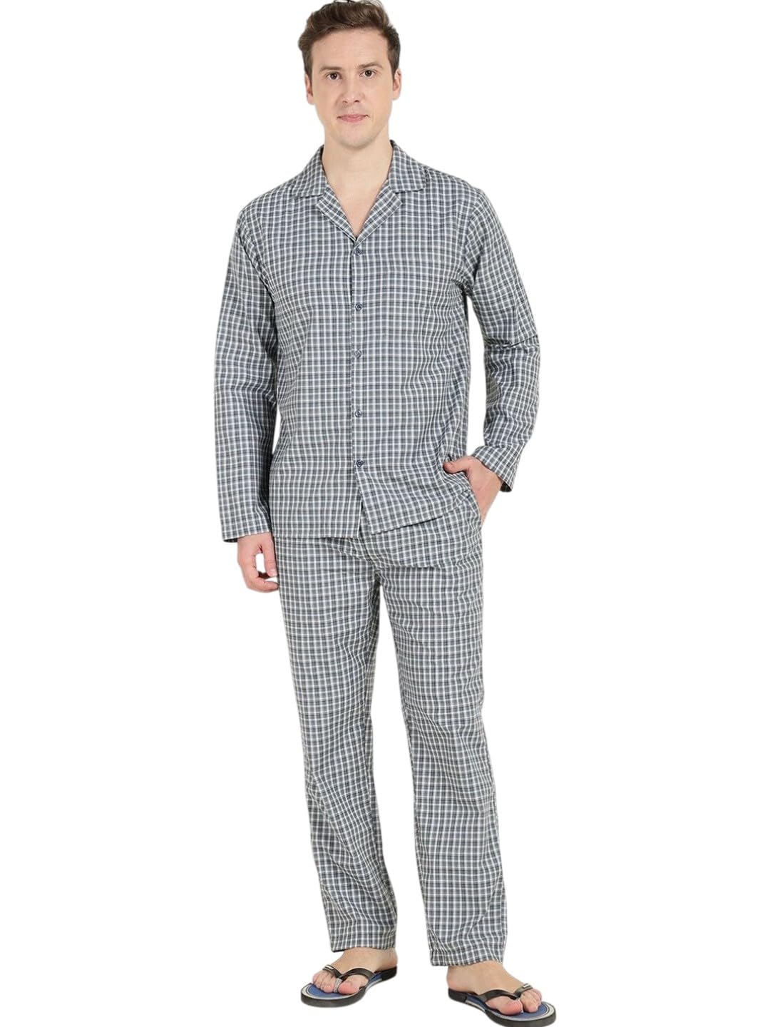 english navy Men Night Suit Set Black Checkered-picture-40